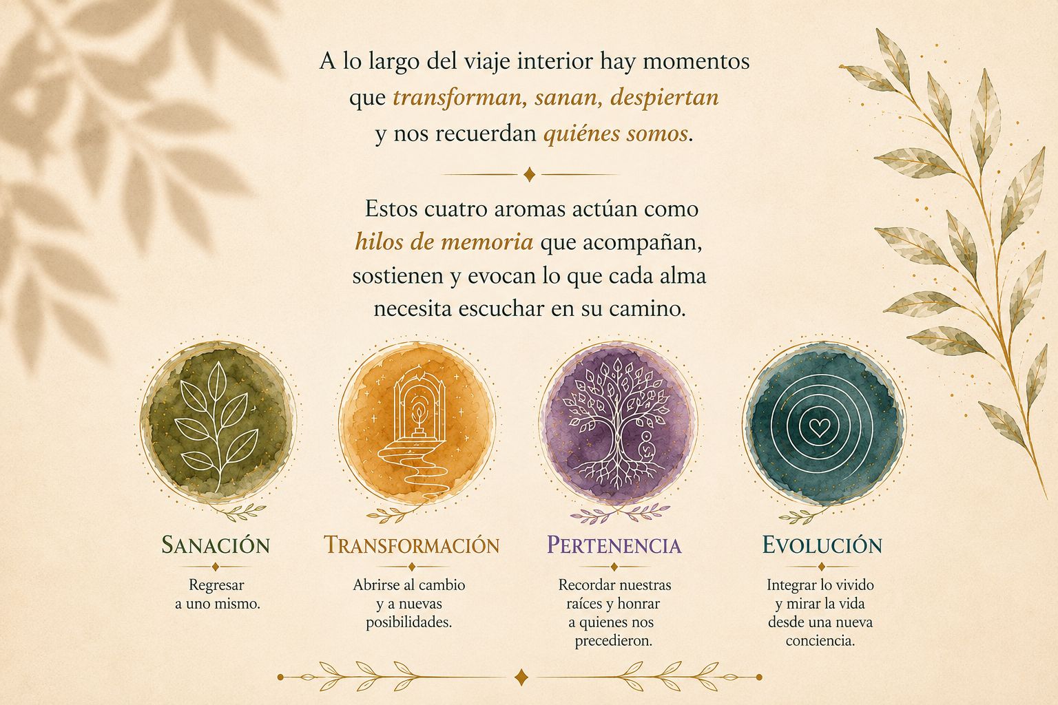 Los cuatro aromas del viaje interior: sanación, transformación, pertenencia y evolución