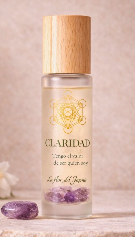 Frasco de perfume emocional Claridad con amatista